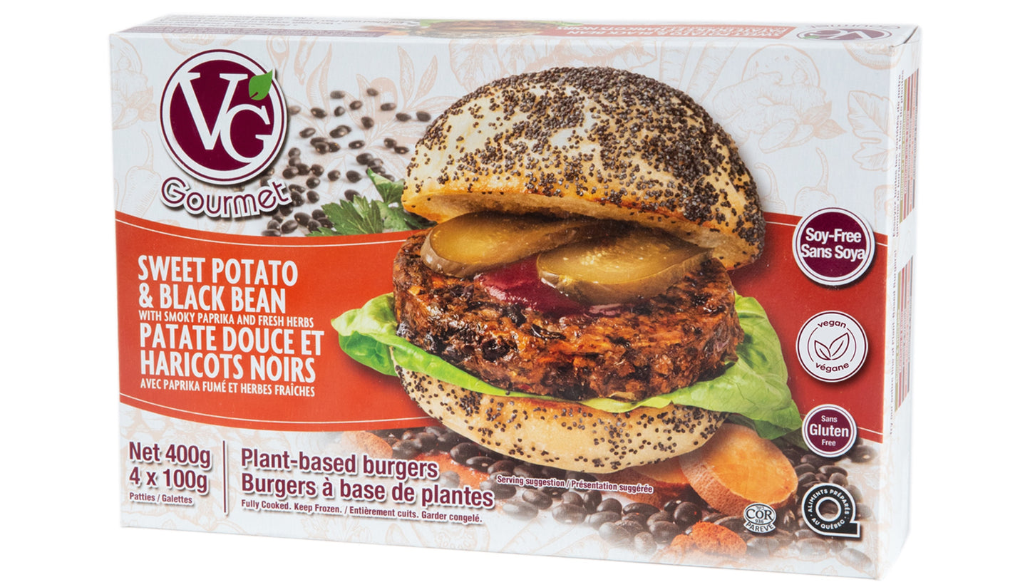 .VG Gourmet Sweet Potato & Black Bean Plant-Based Burgers, 4x100g