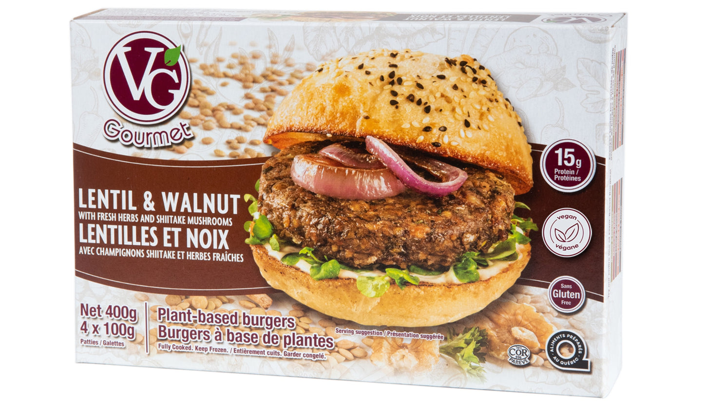 .VG Gourmet Lentil & Walnut Plant-Based Burgers, 4x100g