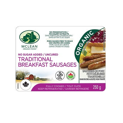 Saucisses traditionnelles pour petit-déjeuner Mclean Meats, 250 g