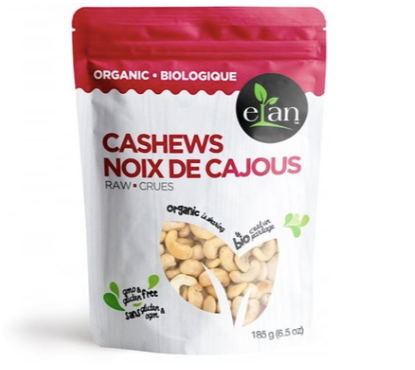 Elan Organic Raw Cashews, 185g